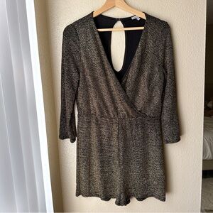 Charlotte Russe Gold Glitter Long Sleeve Romper - Size L